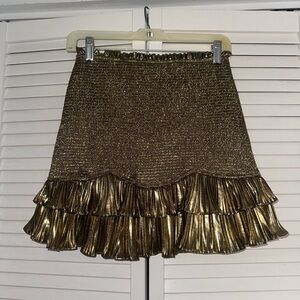 LoveShackFancy Gold Mini Skirt